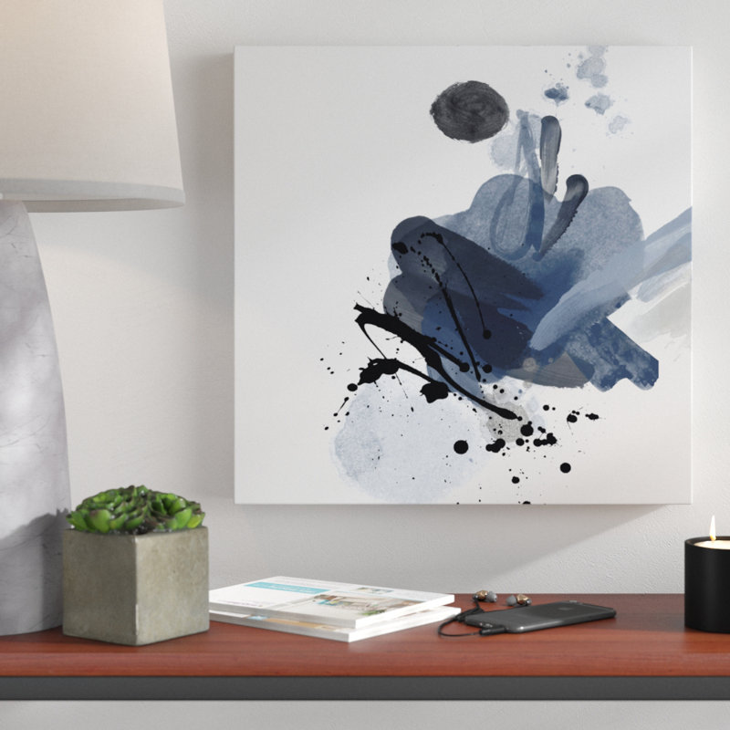 « blue & black splash », peinture sur toile tendue, H 18 po x l 18 po x p 2 po