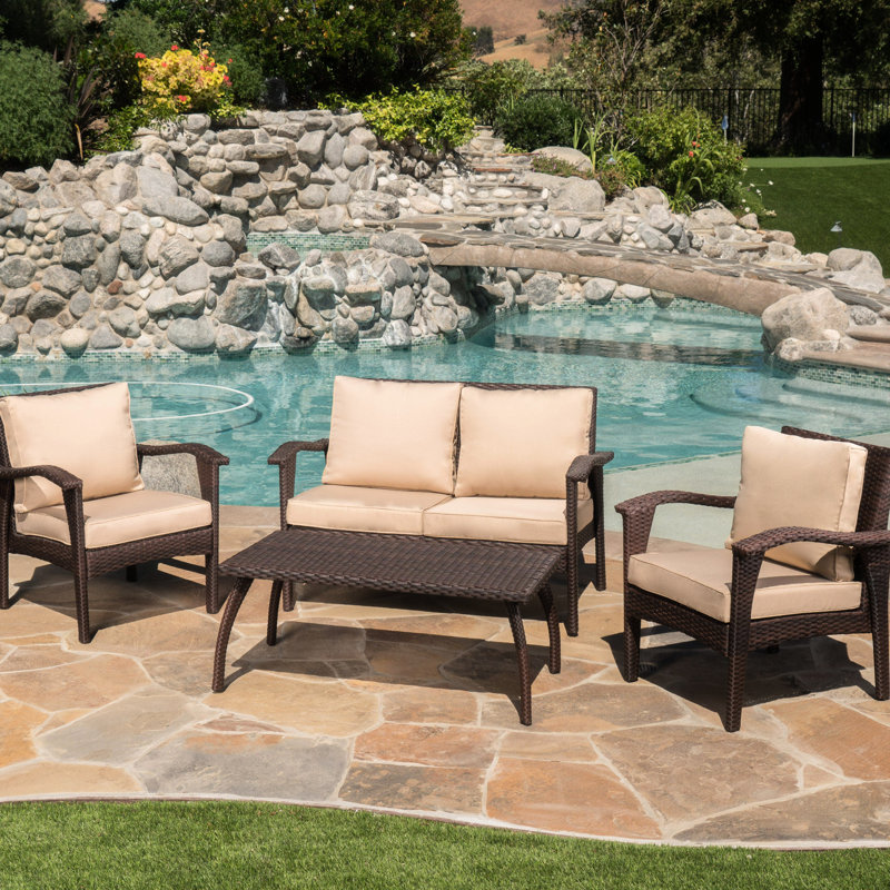 Chaise de patio extérieure imperméable 4Pc Pe - Brun + brun clair, fer, imperméable