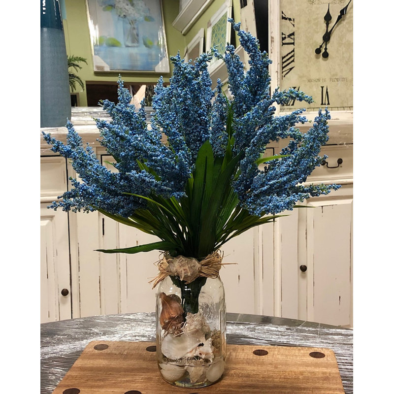 Arrangements floraux en pot Mason, Bleu