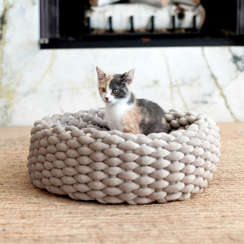 Langdon Velvet Bolster Pet Bed, Taupe