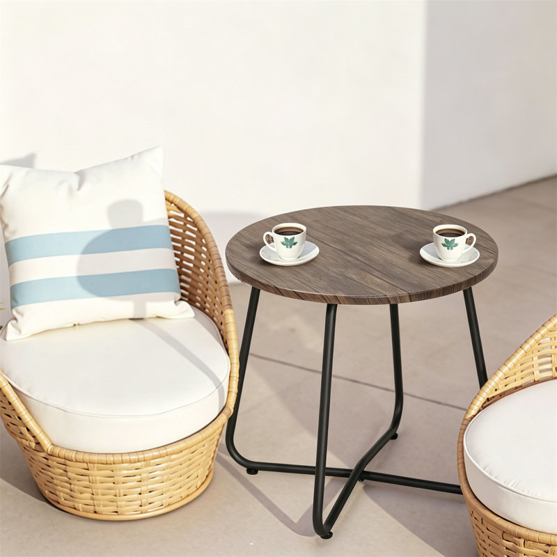 17.7" Round Waterproof Wood Patio Side Table with Adjustable Feet