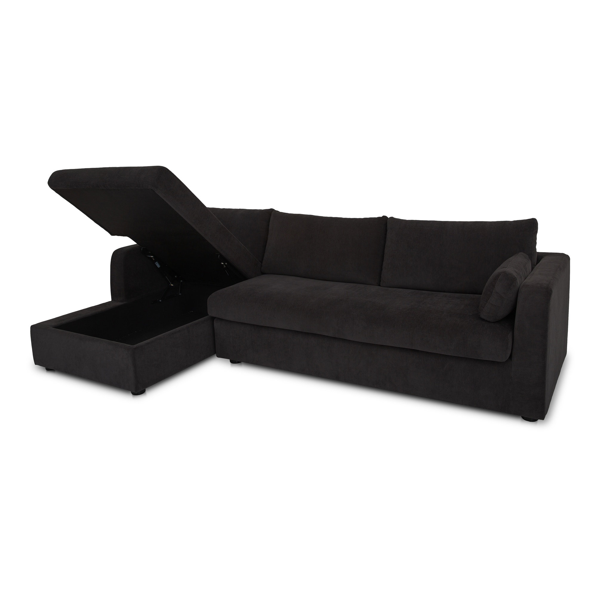 Eddie Sleeper Sectional With Storage Chaise Sand Right, Left Hand Facing, Black Polyester