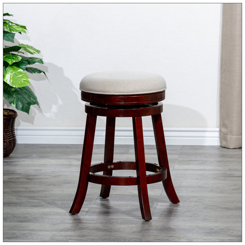 Tabouret de comptoir de 24 pouces avec siège pivotant, finition cerisier, tissu beige, confortable et élégant pour les salles à manger et les bars