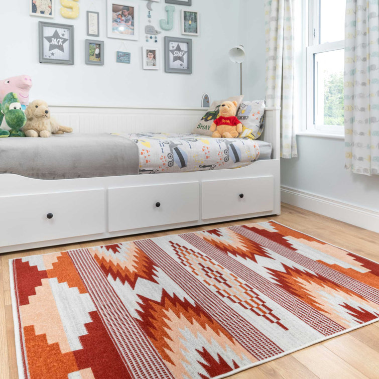 Cohle Orange Red Aztec Power Loom Area Rug