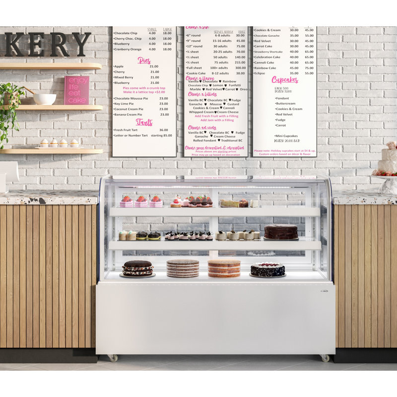 60 po. Vitrine réfrigérée de boulangerie 17,6 pi³ pi. en blanc, Blanc