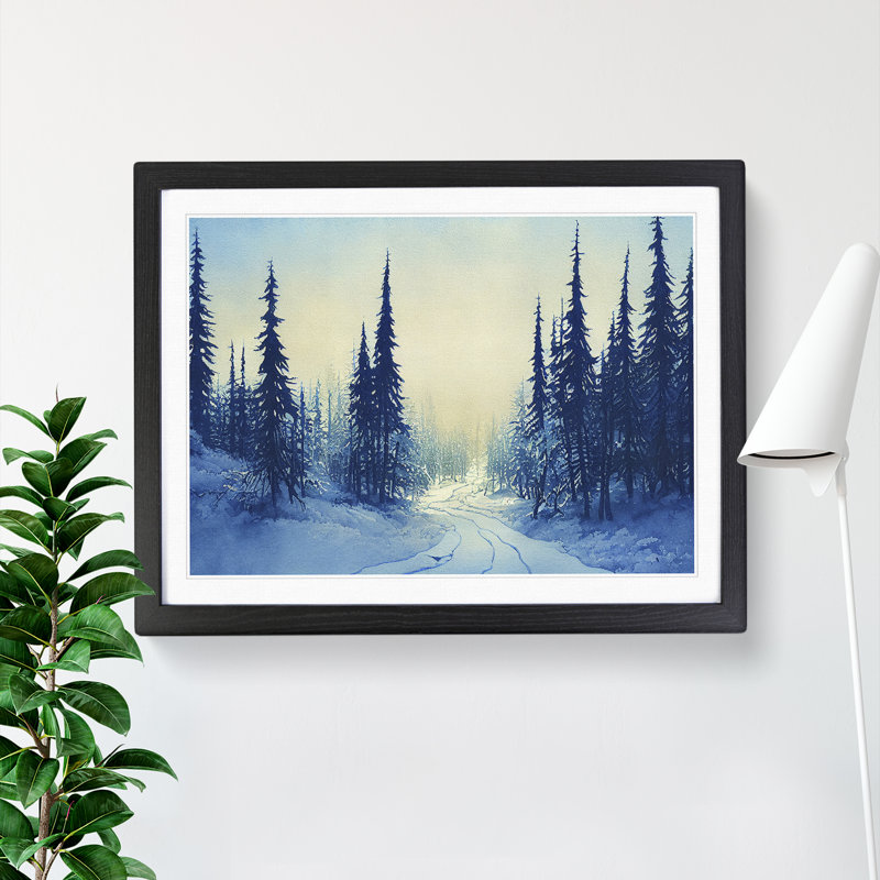Pine Tree Winter Forest Vol.1 1 Piece Single Picture Frame Wall Art, 46cm H x 64cm W x 2cm D, Black Framed