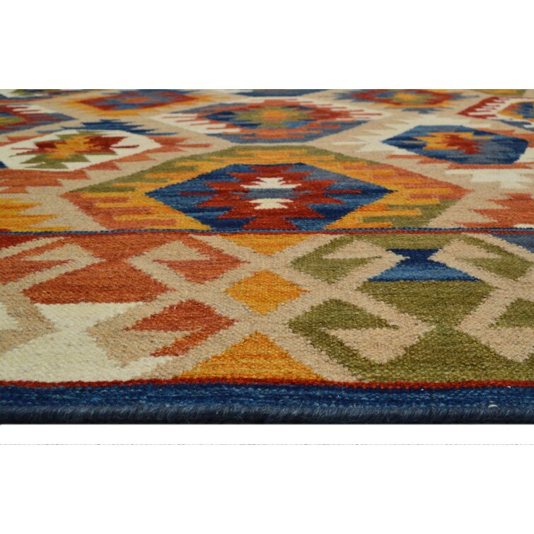 Bakero Handmade Kilim Wool Blue/Yellow Rug | Wayfair.co.uk