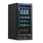 Newair 15" Built-in 96 Can Beverage Fridge in Black Stainless Steel with Precision Temperature