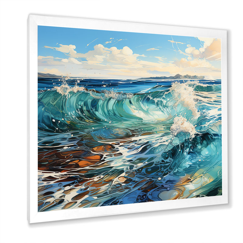 «Ocean Charm», art liquide vif III, Cadre simple blanc, H 24 po x l 24 po x P 1 po
