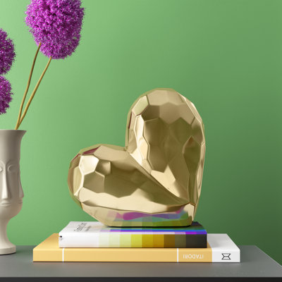 Stoneware Ceramic Geometric Heart Sculpture - Modern Abstract Decorative Object with Faceted Design, Durable and Elegant Home Accent