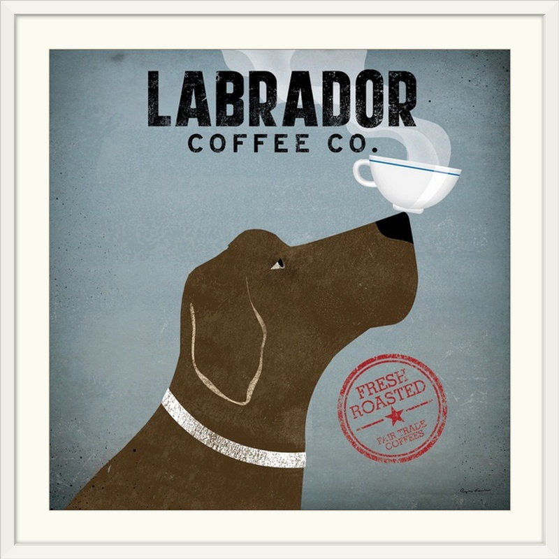 « labrador coffee co » par ryan fowler, affiche rétro, H 24 po x l 24 po x P 1 po, Cadre blanc