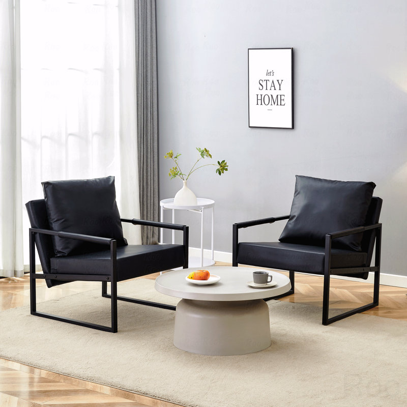 Ensemble de 1 canapé classique en cuir de polyuréthane noir et structure en métal - Conception ergonomique, un mélange parfait de styles moderne et industriel