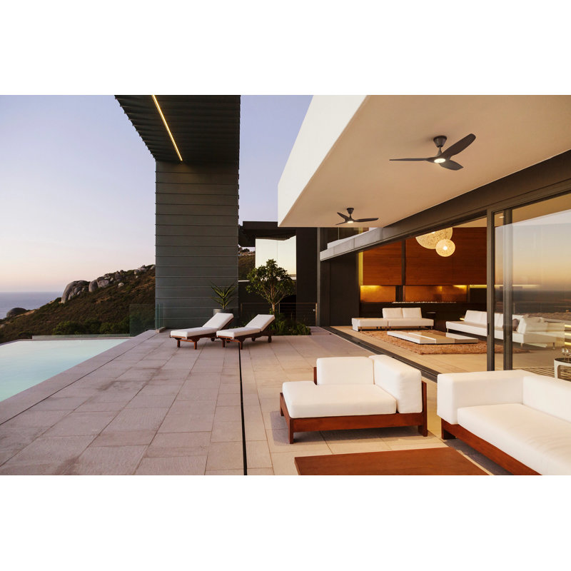 Haiku Coastal 3 - Blade Outdoor LED Smart Propeller Ceiling Fan with Remote Control and Light Kit Included, 52"