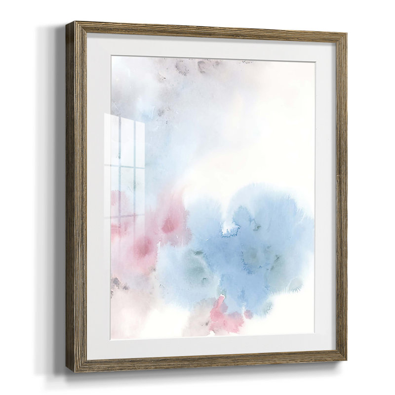 Nuage liquide II, Blanc, Papier avec cadre noyer