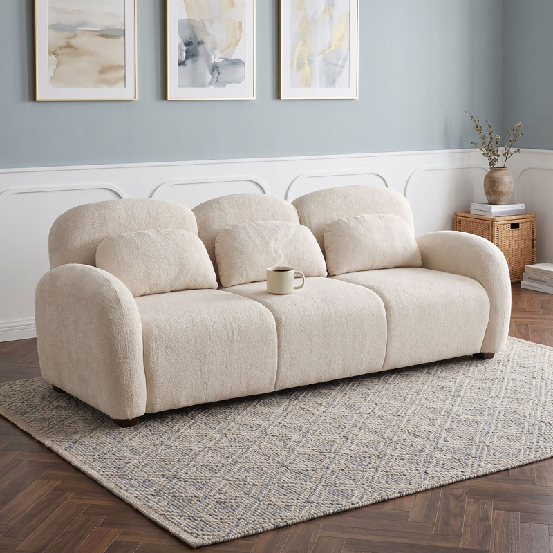 Three Seat Boucle Sofa with Pillows