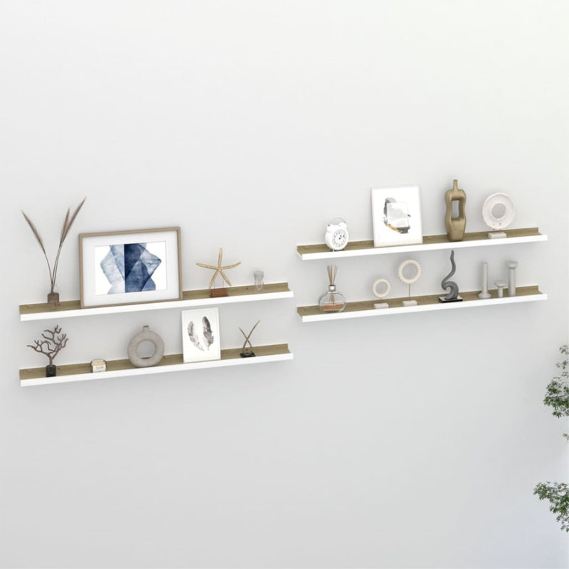 Wall Shelf Floating Shelf Wall Mounted Display Shelf for Photo Frame, 1.2" H x 39.4" W x 3.5" D, White/Oak