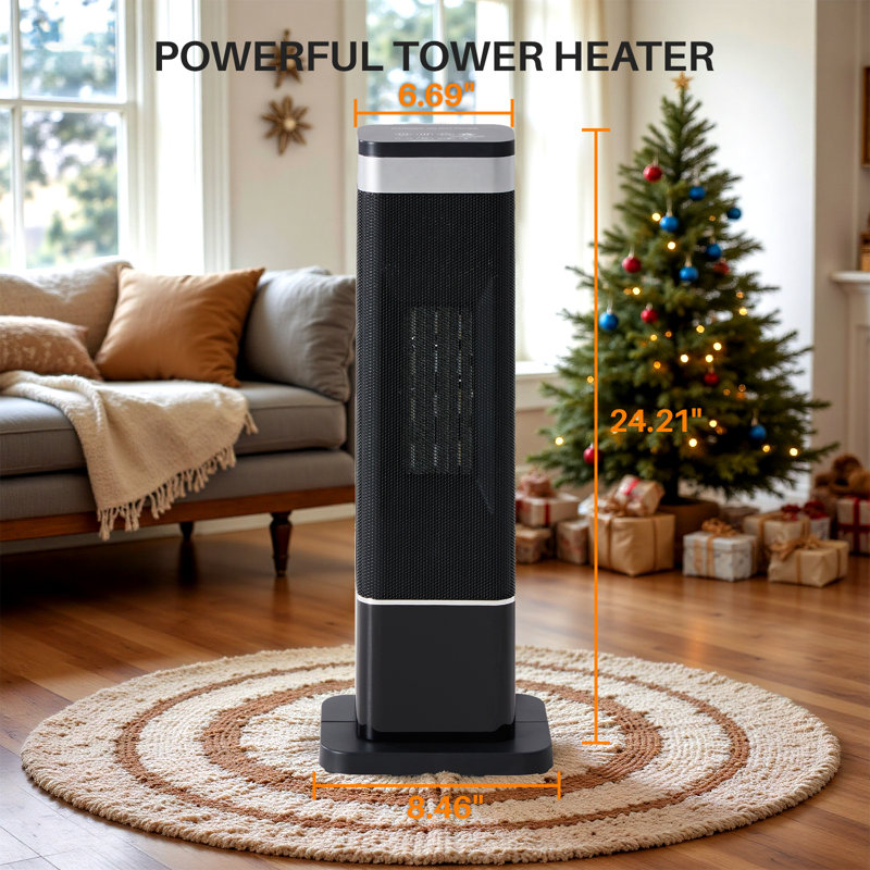 24" Portable Electric Space Heater With Remote, Thermostat & 3 Light Modes, 60° Oscillation, 12H Timer For Indoor Use, Black