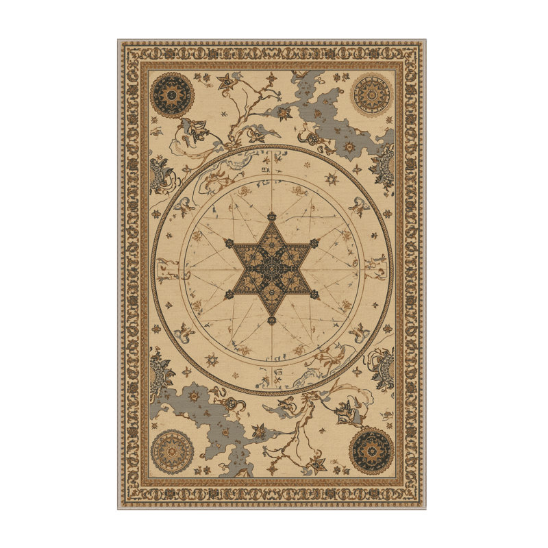 Soft Plush Menahan Star Chart Classic Oriental Area Rug in Brown – Beige Binding, 6x9