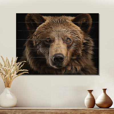 Portrait d'ours sur bois
