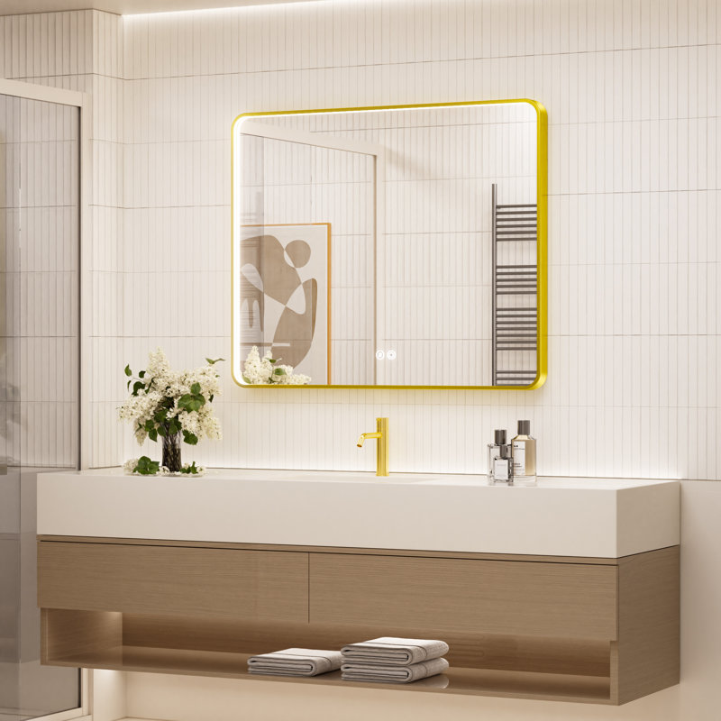 Miroir de salle de bain 40 po x 30 po à DEL, miroir de salle de bain, 40 po x 30 po, Doré