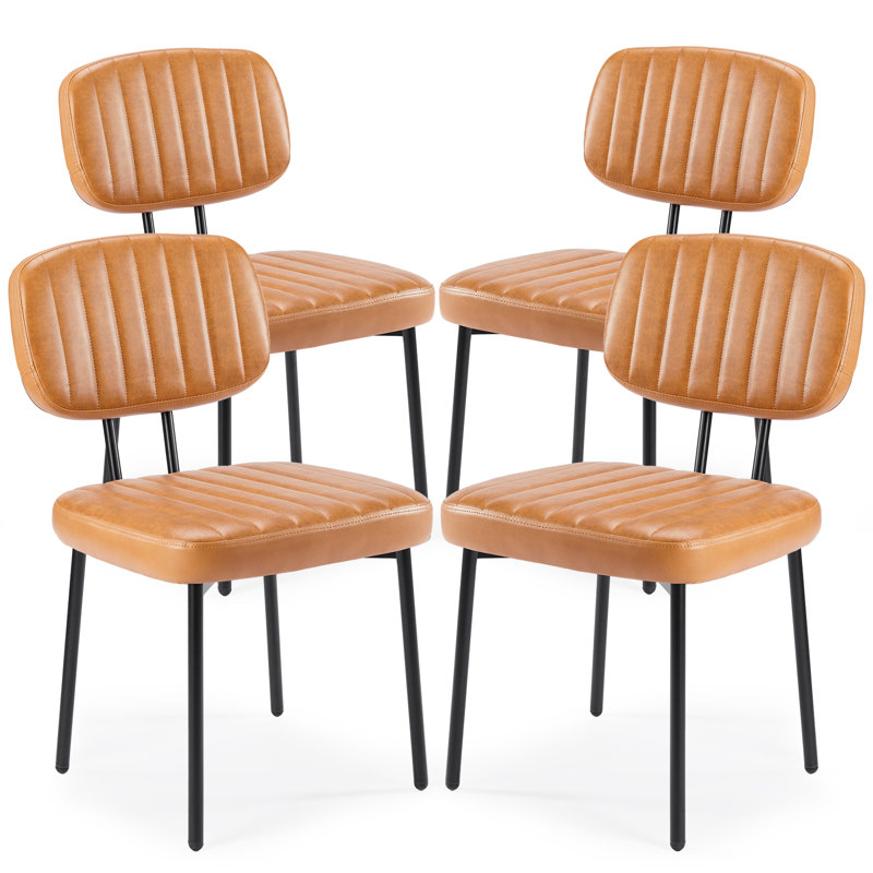 PU Leather Upholstered Side Dining Chairs Set with Backrest (Set of 4), Brown