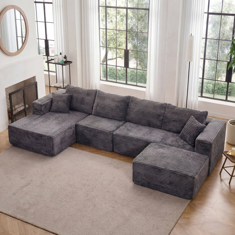 Canapé modulaire rembourré 4 pièces Kapellen, Gris, Orienté à gauche (vu de face)