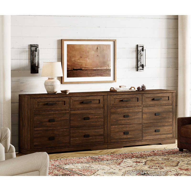 Laziza  Dresser For Bedroom With 12 Drawers, 2 In 1 Mid Century Modern Closet Storage Organizer, Chest Of Drawers With Metal Handles, Wood Dresser For Liviing Room, Hallway,