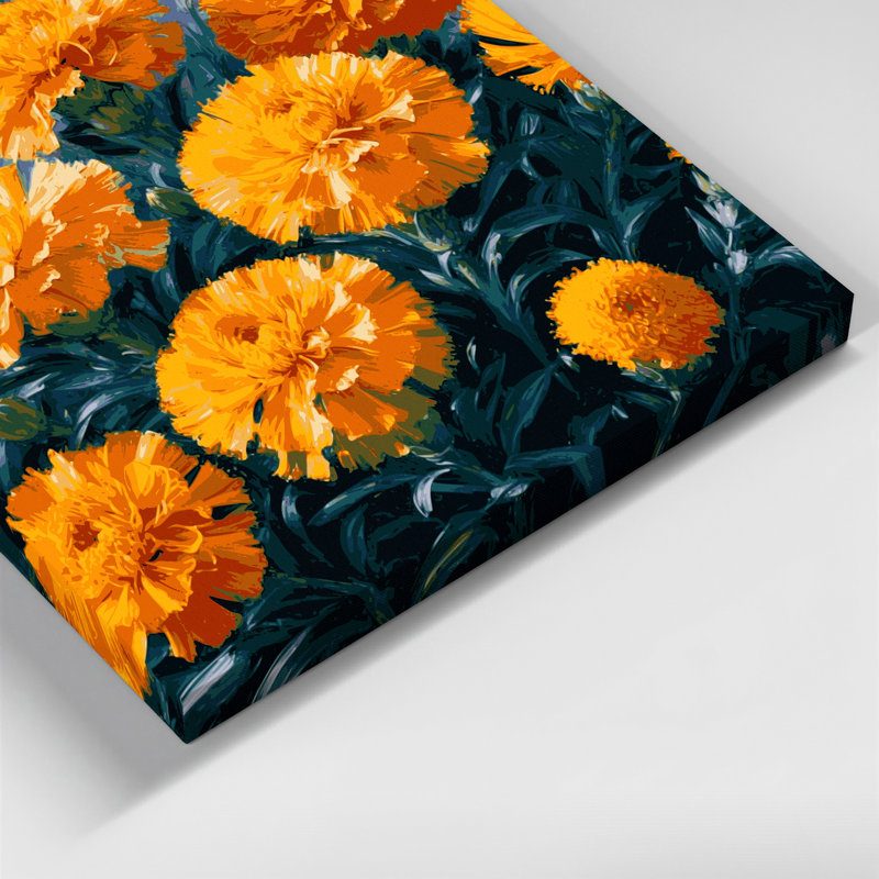 «Botanical Marigolds», art mural sur toile grise, H 12 po x l 18 po