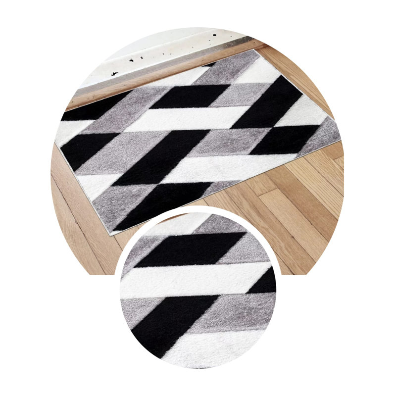 Chatav Non-Slip Indoor Doormat, Rectangle 80cm W x 150cm L, Black/White