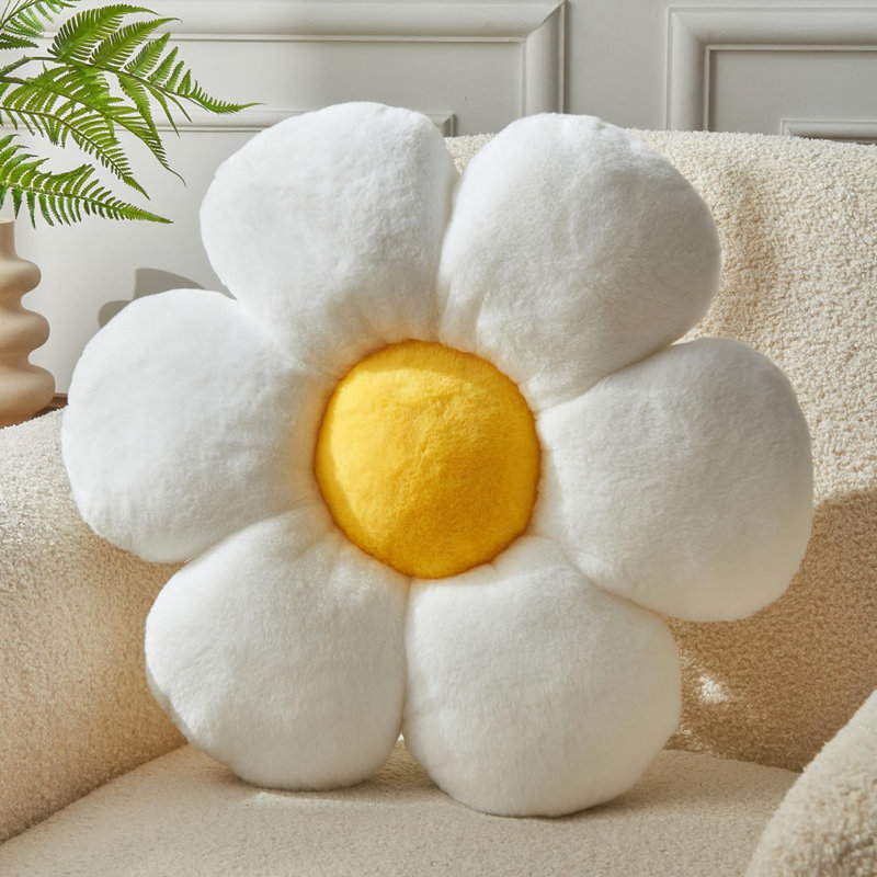 INKEDZ White Flower Pillow,Flower Shaped Throw Pillow Daisy