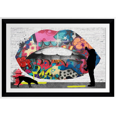« graffitti lèvres », reproduction d’impression encadrée