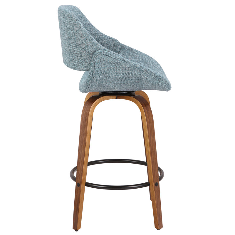 Tabouret de comptoir Mid-Century moderne en tissu noyer et bleu Noise - ensemble de 2