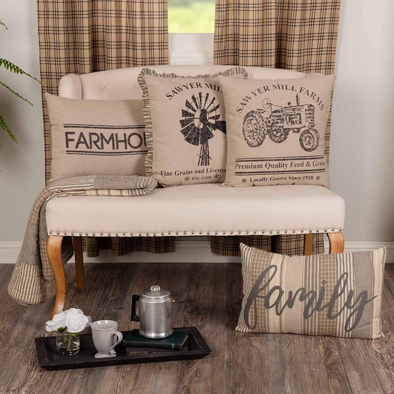 Sawyer Mill Charcoal Family Appliqued Cotton Pillow 22x14