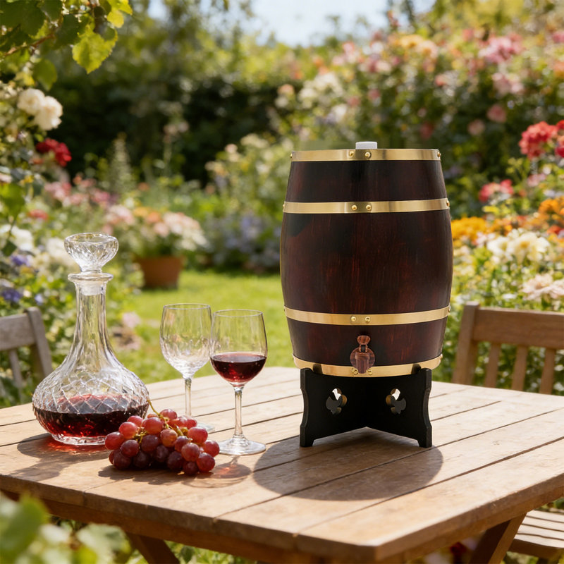 Distributeur de boissons 5,28 gallons en bois à baril de vin avec base et robinet, Noir noyer