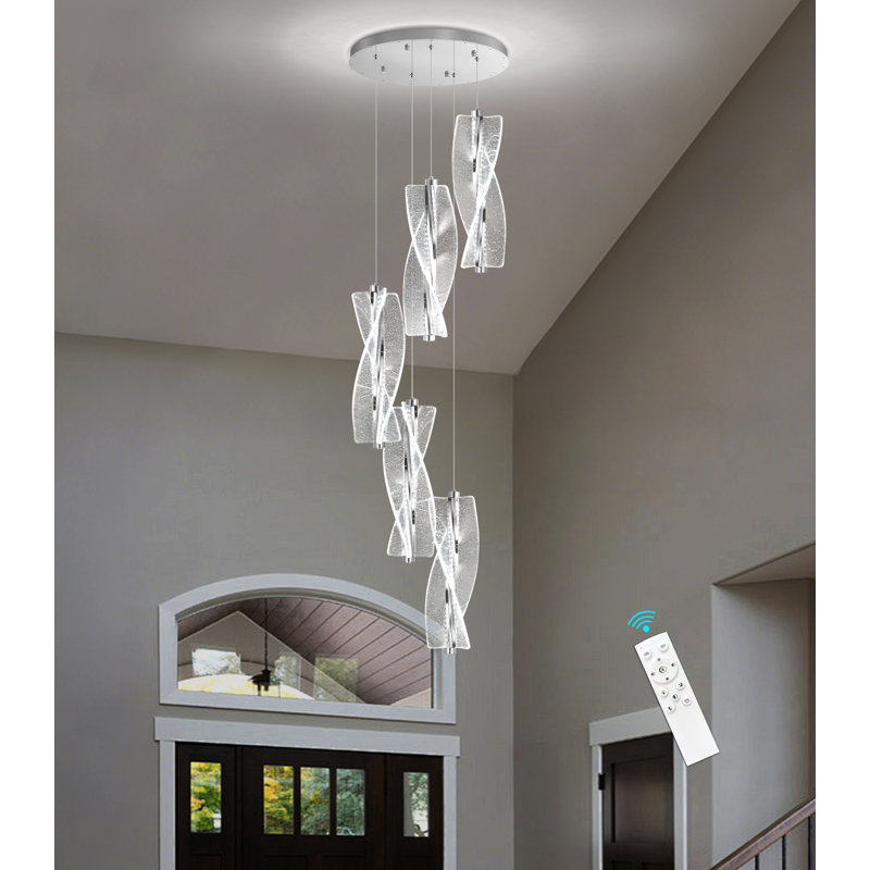 Lustre moderne 5 lumières DEL en acrylique à intensité variable argent, 3600 Lumens, 98" H x 15.7" W x 15.7" D, Silver