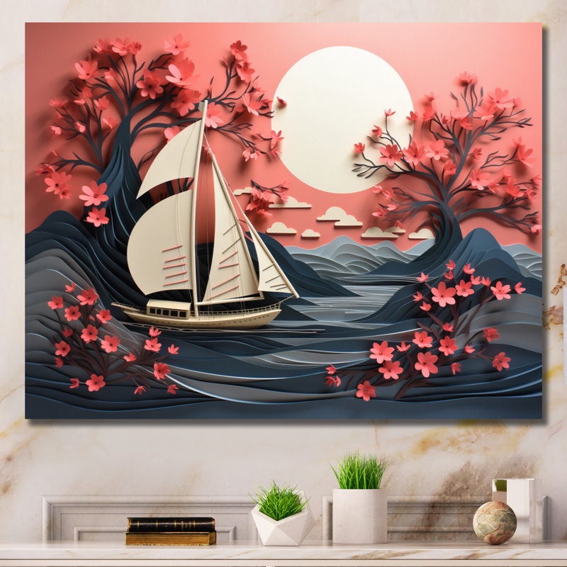 Voilier Sérénité IV, H 12 po x l 20 po x P 1 po, Toile tendue