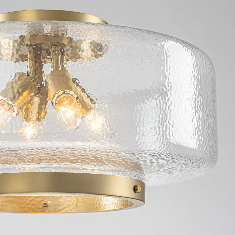 4-Light Mid Century Modern Clear Water Ripple Glass Lantern Chandelier