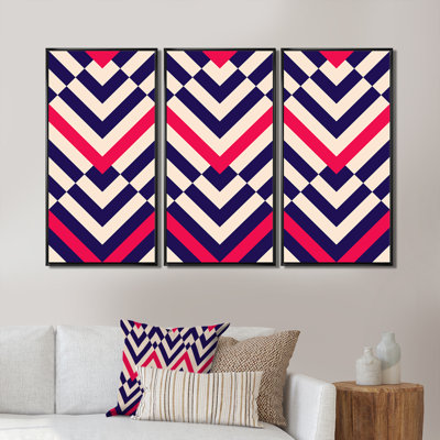 Chevron rouge blanc et noir II - ensemble d'art mural encadré sur toile à motifs 3