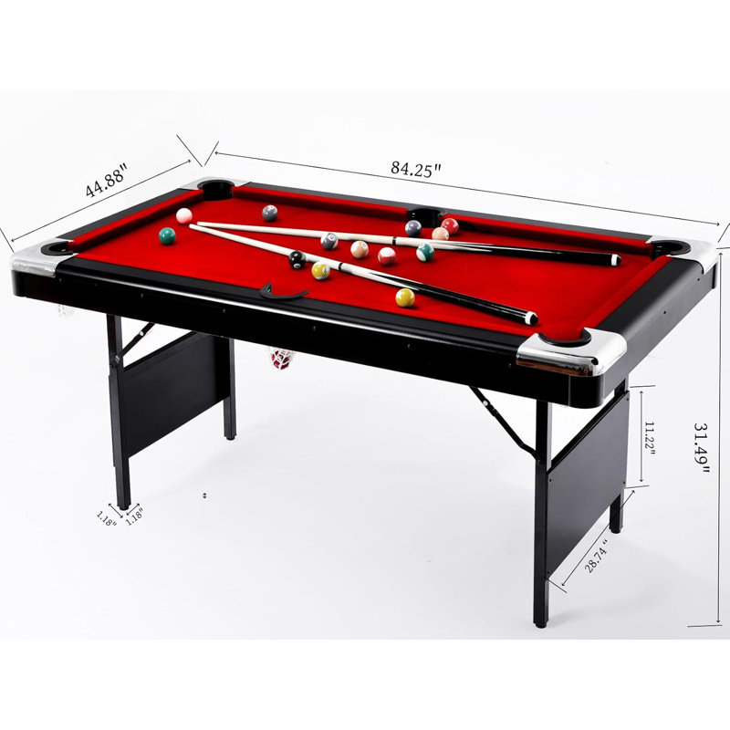 Foldable Pool Table, Pool Table, Billiard Table, Pool Table Set Includes Balls, Cues, Chalks And Brush, Red