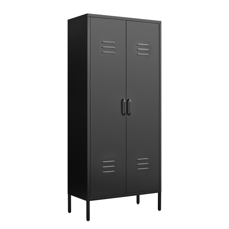 Freestanding Metal Storage Locker Cabinet with Adjustable Shelving and Ventilated Doors, Black