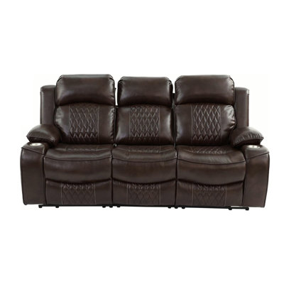 Brown Color Power Motion Furniture With Wireless Charging Armrest 3 Seat Console