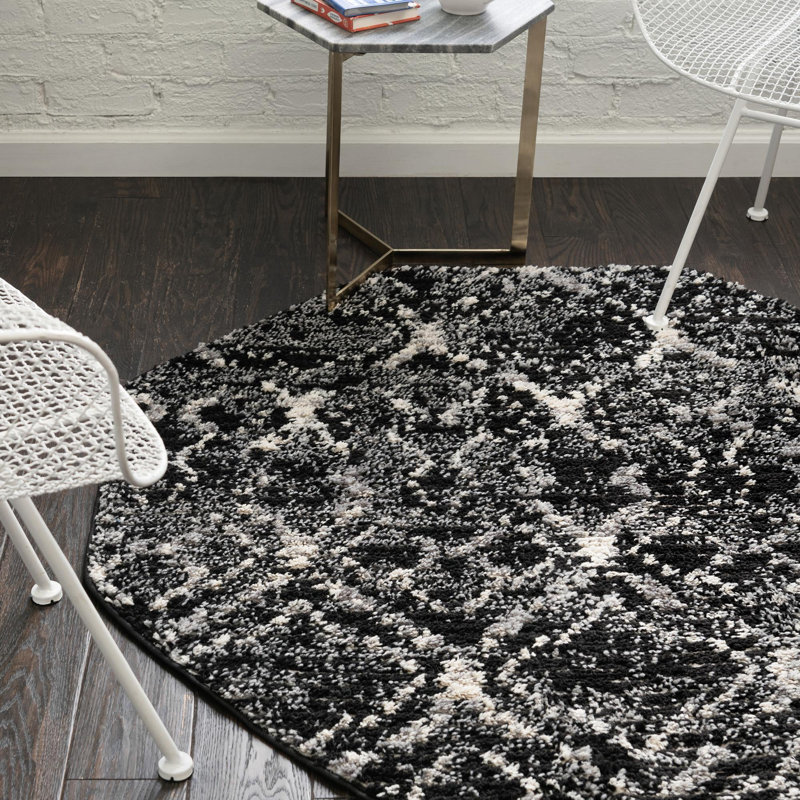 Tapis noir à motif géométrique Tucson, Octogone 4 pi x 4 pi