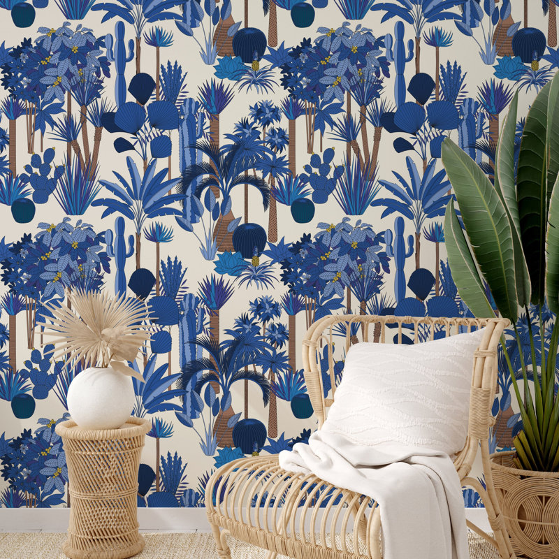 Blue Desert Oasis Floral Wallpaper