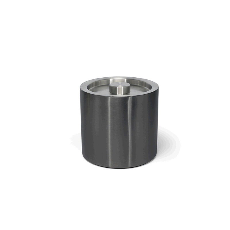 Seau à glace rond en acier inoxydable brossé, Noir mat / Argent brossé