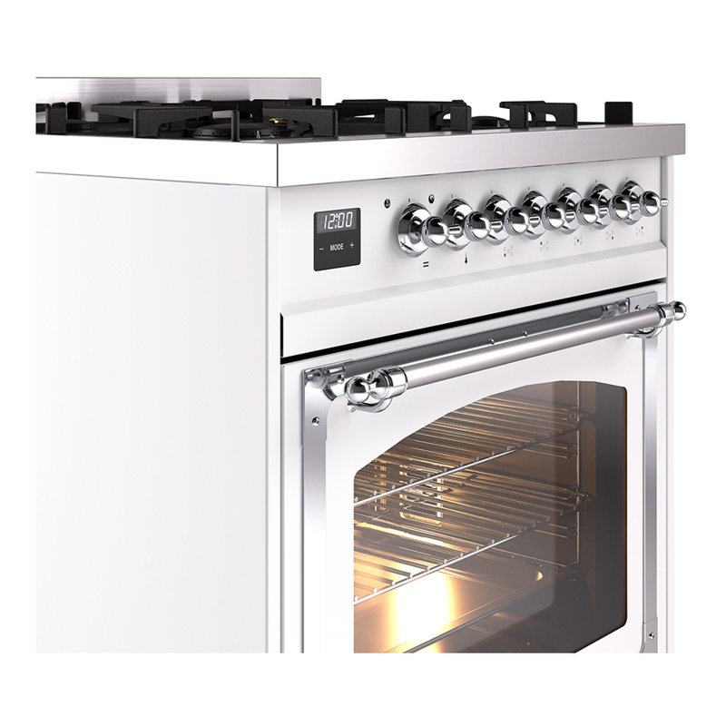 ILVE Nostalgie II Noblesse 30 in Dual Fuel Range, Natural Gas, White/Chrome