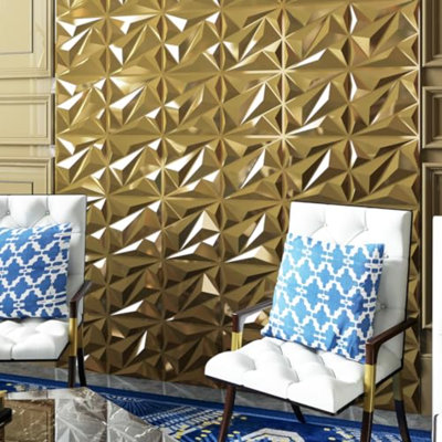 Paquet de 33 panneaux muraux 3D en losanges pour la décoration intérieure, panneaux muraux texturés en PVC, housse de 12 po x 12 po Doré