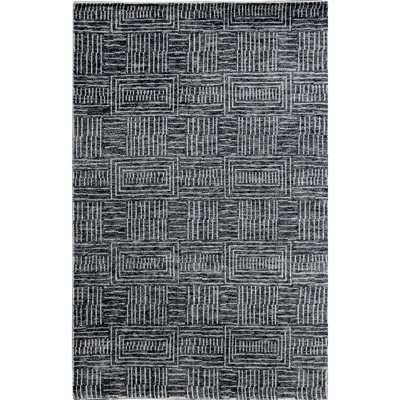 Wool Geometric Area Rug in Black/Light Gray