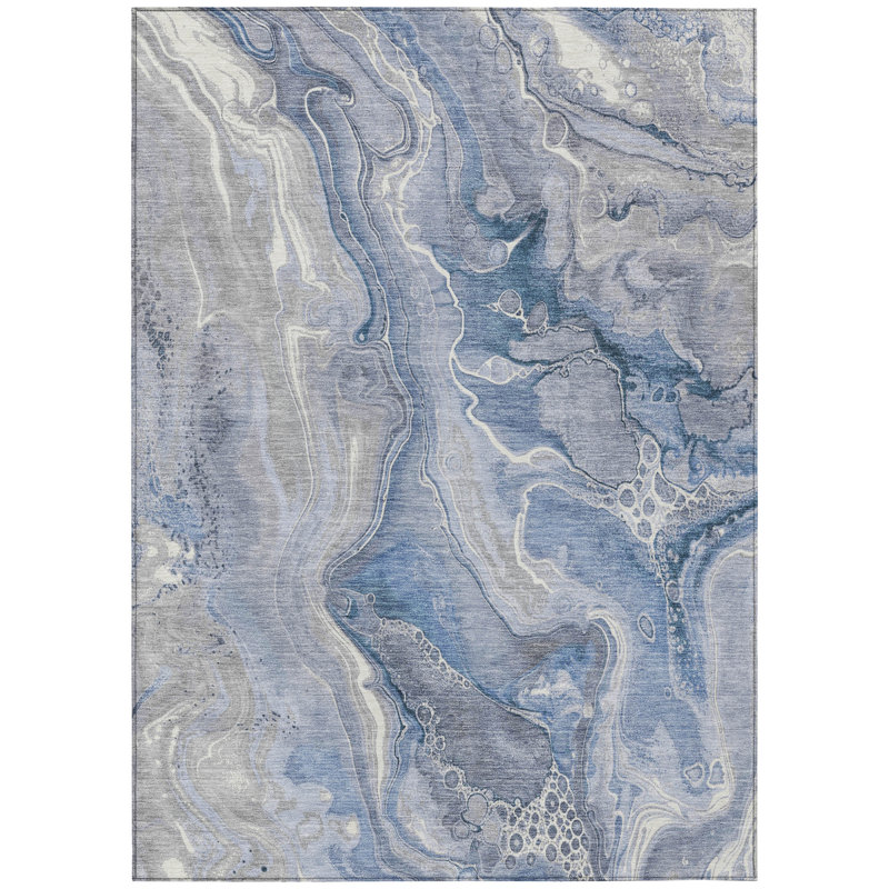 Caelara Blue Washable Indoor-Outdoor Rug - LOOMLAN, 8' x 10'