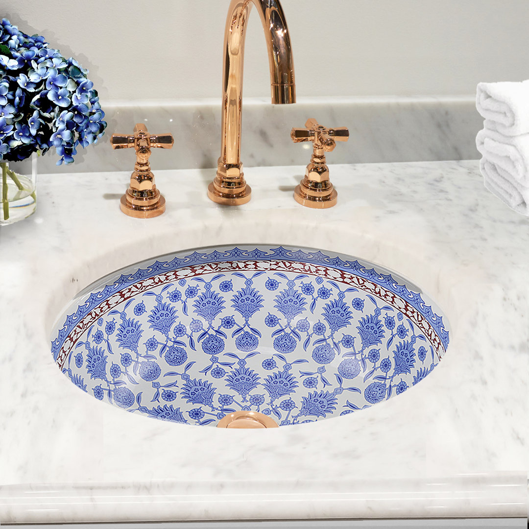 Nantucket Sinks Regatta 15.125'' White/Blue Fireclay Circular Bathroom Sink Nantucket Sinks