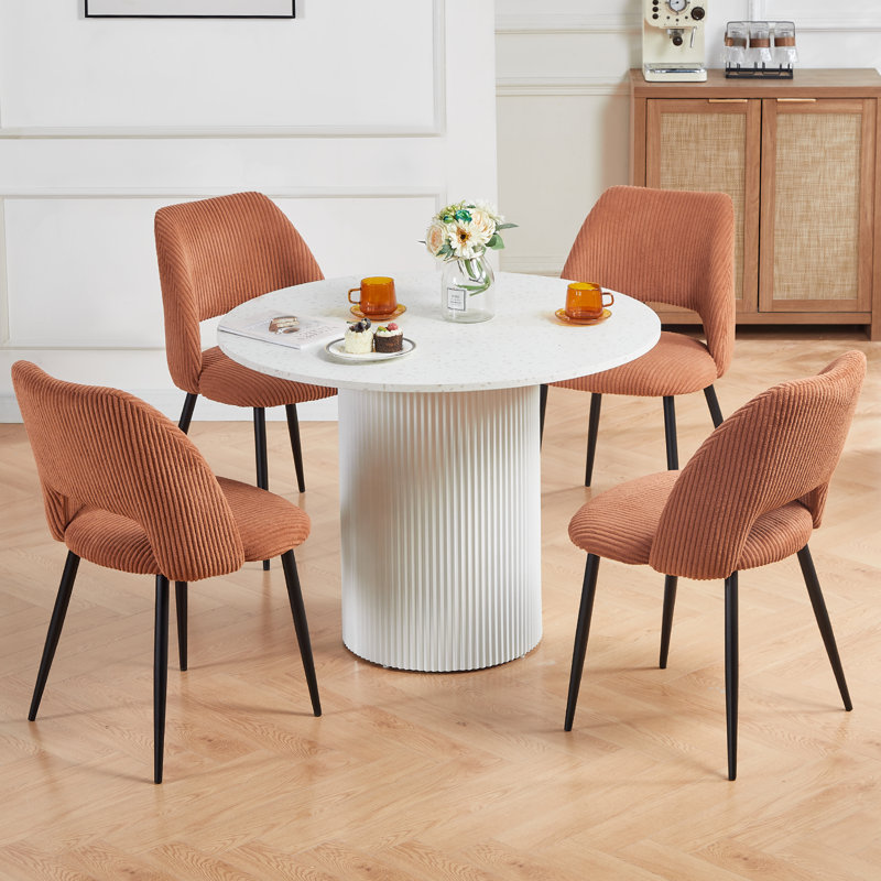 Efrat Corduroy Wide Back Upholstered Dining Chair, Orange, 4